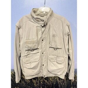Eddie Bauer Jacket‎ Canvas Utility Safari Outdoor Pockets Removable Sleeves Fish